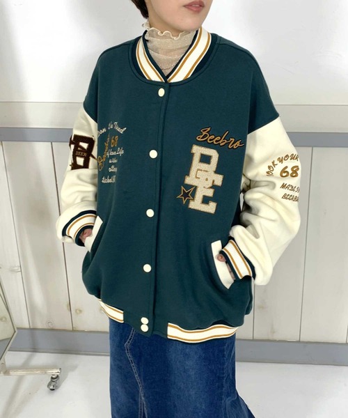 CRB(シーアールビー)の「袖切替ビッグスタジャン(スタジャン・レディース・オレンジ/ネイビー/グリーン・F)」の11枚目の写真