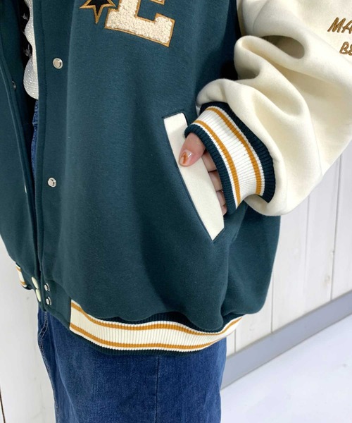 CRB(シーアールビー)の「袖切替ビッグスタジャン(スタジャン・レディース・オレンジ/ネイビー/グリーン・F)」の15枚目の写真