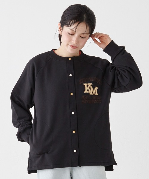 KRIFF MAYER Lady's Collection（クリフメイヤーレディースコレクション）の「のび～る裏毛カーディガン（カーディガン/ボレロ・レディース・オートミール/イエロー/カラフル/ブラック/カーキ/グレー・LARGE/MEDIUM）」の2枚目の写真