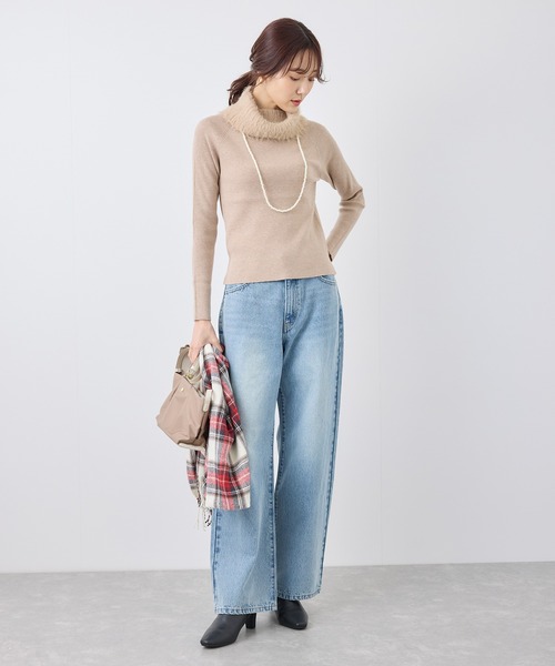 ROPE' PICNIC（ロペピクニック）の「襟フェザーオフタートルニットプルオーバー（ニット/セーター・レディース・ピンク/キナリ/ベージュ・38）」の7枚目の写真