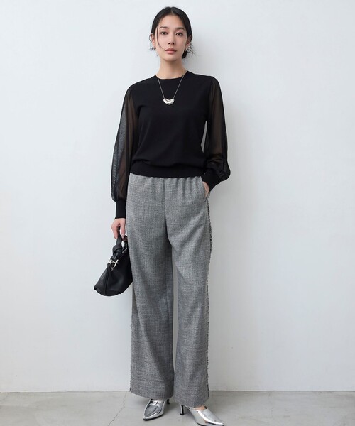 【パンツのみ】美品✨️icB アイシービー　 パンツ　ダークグレー セール】【洗える】 ライトスラブツイード ワイドパンツ（その他パンツ