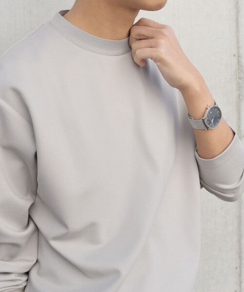 SHIPS any（シップス エニィ）の「SHIPS any: デザイン リブ ハイゲージ ポンチ クルーネック Tシャツ (ロンT)◇（Tシャツ/カットソー・メンズ・ホワイト/ダークグレー/ベージュ/ネイビー・SMALL/MEDIUM/LARGE/X-LARGE）」の4枚目の写真