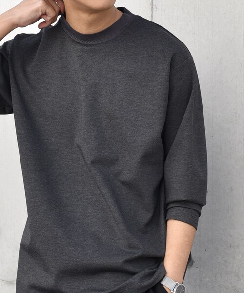 SHIPS any(シップス エニィ)の「SHIPS any: デザイン リブ ハイゲージ ポンチ クルーネック Tシャツ (ロンT)◇(Tシャツ/カットソー・メンズ・ホワイト/ダークグレー/ベージュ/ネイビー/グレー系その他・SMALL/MEDIUM/LARGE/X-LARGE)」の4枚目の写真