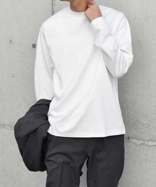 SHIPS any（シップス エニィ）の「SHIPS any: デザイン リブ ハイゲージ ポンチ クルーネック Tシャツ (ロンT)◇（Tシャツ/カットソー・メンズ・ホワイト/ダークグレー/ベージュ/ネイビー・SMALL/MEDIUM/LARGE/X-LARGE）」の6枚目の写真