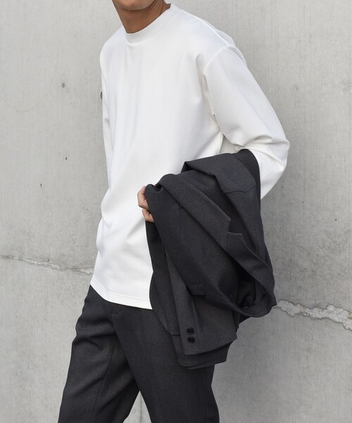 SHIPS any（シップス エニィ）の「SHIPS any: デザイン リブ ハイゲージ ポンチ クルーネック Tシャツ (ロンT)◇（Tシャツ/カットソー・メンズ・ホワイト/ダークグレー/ベージュ/ネイビー・SMALL/MEDIUM/LARGE/X-LARGE）」の7枚目の写真