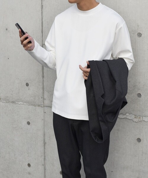 SHIPS any（シップス エニィ）の「SHIPS any: デザイン リブ ハイゲージ ポンチ クルーネック Tシャツ (ロンT)◇（Tシャツ/カットソー・メンズ・ホワイト/ダークグレー/ベージュ/ネイビー・SMALL/MEDIUM/LARGE/X-LARGE）」の8枚目の写真