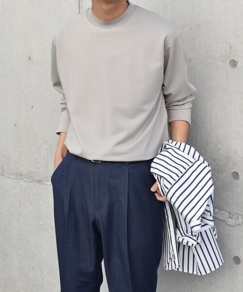 SHIPS any（シップス エニィ）の「SHIPS any: デザイン リブ ハイゲージ ポンチ クルーネック Tシャツ (ロンT)◇（Tシャツ/カットソー・メンズ・ホワイト/ダークグレー/ベージュ/ネイビー・SMALL/MEDIUM/LARGE/X-LARGE）」の18枚目の写真