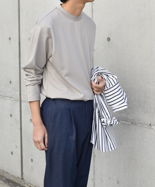 SHIPS any（シップス エニィ）の「SHIPS any: デザイン リブ ハイゲージ ポンチ クルーネック Tシャツ (ロンT)◇（Tシャツ/カットソー・メンズ・ホワイト/ダークグレー/ベージュ/ネイビー・SMALL/MEDIUM/LARGE/X-LARGE）」の20枚目の写真