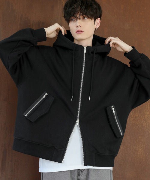 セール】ピグメントスウェットハイネックボリュームフードZIP