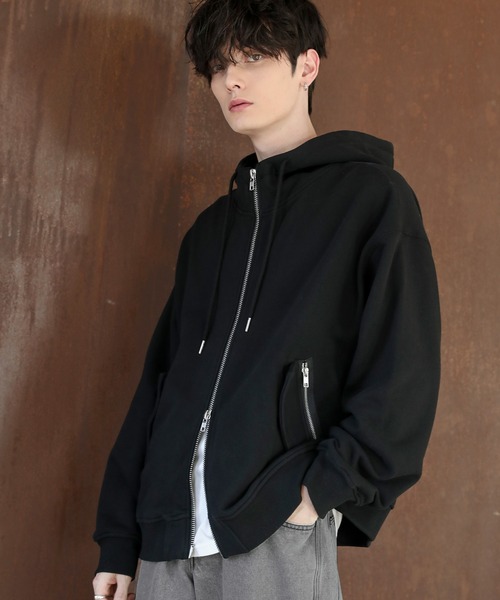 ピグメントスウェットハイネックボリュームフードZIPジャケット