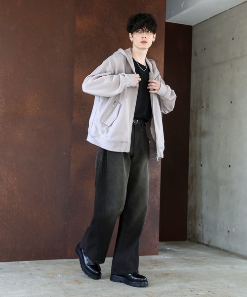 ピグメントスウェットハイネックボリュームフードZIPジャケット