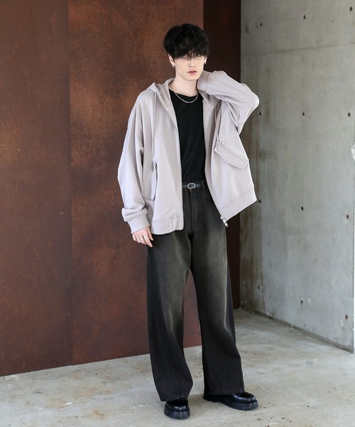 ピグメントスウェットハイネックボリュームフードZIPジャケット