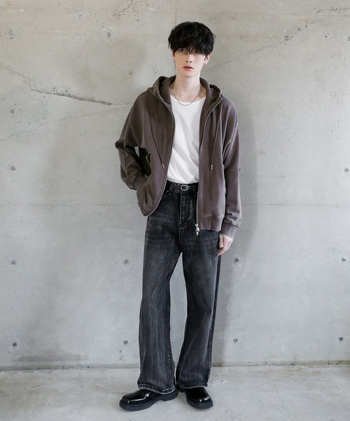 ピグメントスウェットハイネックボリュームフードZIPジャケット