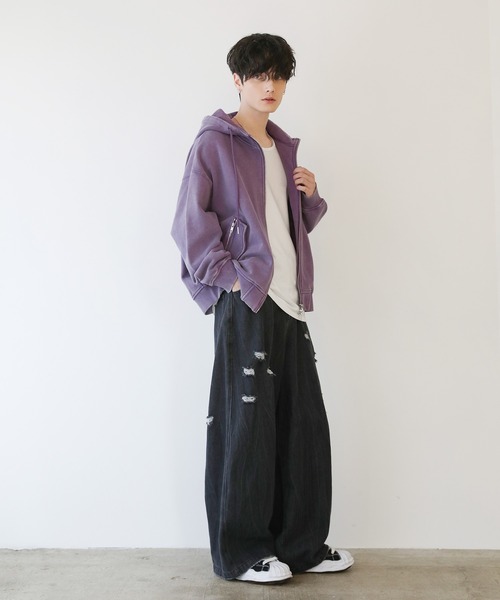 セール】ピグメントスウェットハイネックボリュームフードZIP