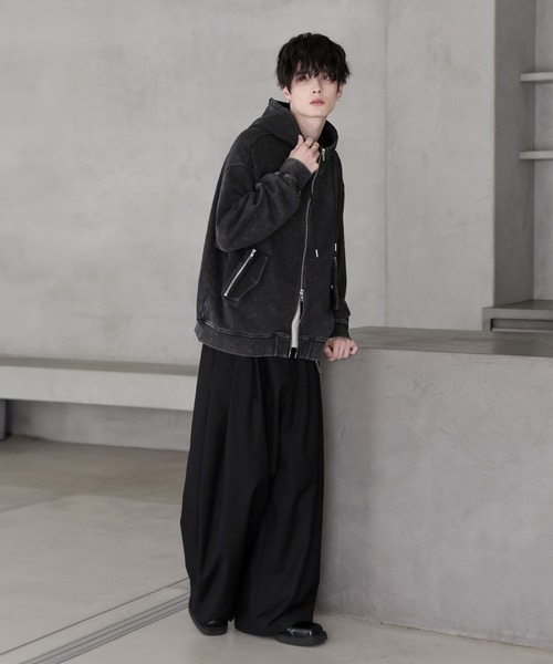 ピグメントスウェットハイネックボリュームフードZIPジャケット