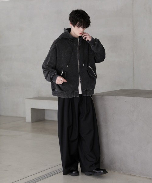 ピグメントスウェットハイネックボリュームフードZIPジャケット