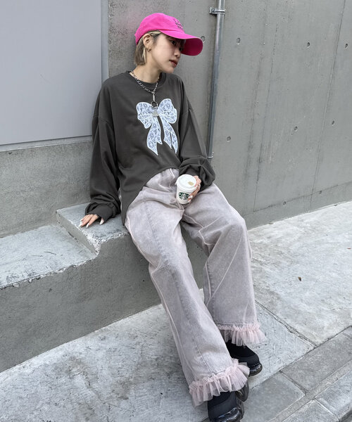 w closet（ダブルクローゼット）の「【2色展開】シアーフリルパンツ