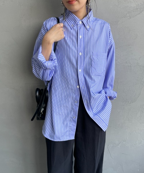 JEANS FACTORY Clothes（ジーンズファクトリークローズ）の「[Jeans Factory Clothes/ジーンズファクトリークローズ] ビッグシルエット ボタンダウンシャツ（シャツ/ブラウス・レディース・ブラック/ネイビー/イエロー/ホワイト×ブラック/ホワイト×ネイビー/ブルー・M/L）」の6枚目の写真