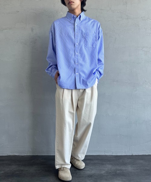 JEANS FACTORY Clothes（ジーンズファクトリークローズ）の「[Jeans Factory Clothes/ジーンズファクトリークローズ] ビッグシルエット ボタンダウンシャツ（シャツ/ブラウス・レディース・ブラック/ネイビー/イエロー/ホワイト×ブラック/ホワイト×ネイビー/ブルー・M/L）」の10枚目の写真