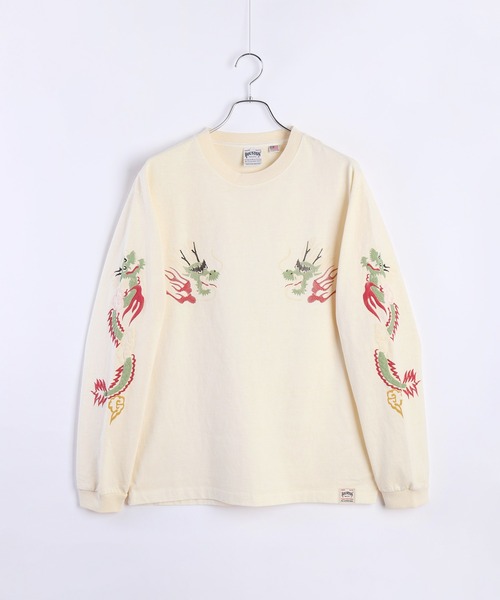 HOUSTON（ヒューストン）の「HOUSTON USコットン100% ピグメント加工 ロンT 龍柄プリント（Tシャツ/カットソー・メンズ・ブラック/ナチュラル・MEDIUM/LARGE/X-LARGE）」の9枚目の写真