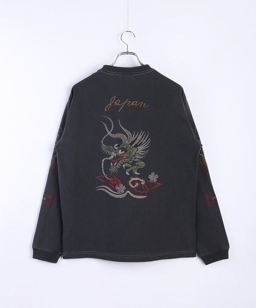 HOUSTON（ヒューストン）の「HOUSTON USコットン100% ピグメント加工 ロンT 龍柄プリント（Tシャツ/カットソー・メンズ・ブラック/ナチュラル・MEDIUM/LARGE/X-LARGE）」の4枚目の写真