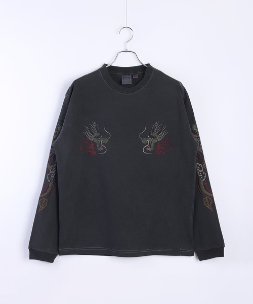 HOUSTON（ヒューストン）の「HOUSTON USコットン100% ピグメント加工 ロンT 龍柄プリント（Tシャツ/カットソー・メンズ・ブラック/ナチュラル・MEDIUM/LARGE/X-LARGE）」の14枚目の写真