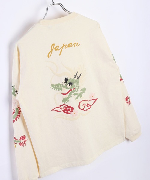 HOUSTON（ヒューストン）の「HOUSTON USコットン100% ピグメント加工 ロンT 龍柄プリント（Tシャツ/カットソー・メンズ・ブラック/ナチュラル・MEDIUM/LARGE/X-LARGE）」の11枚目の写真