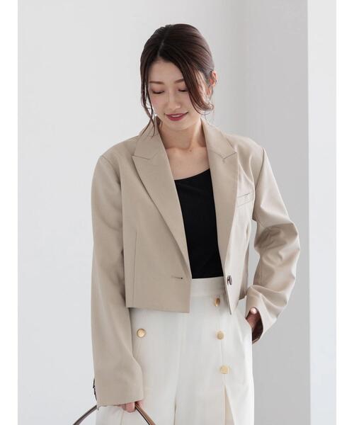 Te chichi(テチチ)の「ショートテーラージャケット(セットアップ可)《2025spring catalog item》(ノーカラージャケット・レディース・ブラック/ベージュ・F)」の1枚目の写真