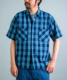 OMNIGOD | [OMNIGOD mens / オムニゴッド] インディゴ綿麻チェック ショートスリーブボックスシャツ(シャツ/ブラウス)