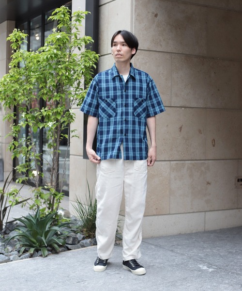 OMNIGOD（オムニゴッド）の「[OMNIGOD mens / オムニゴッド] インディゴ綿麻チェック ショートスリーブボックスシャツ（シャツ/ブラウス・メンズ・ブルー系その他・2/3/4）」の15枚目の写真