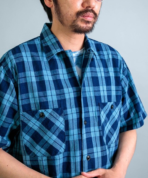 OMNIGOD（オムニゴッド）の「[OMNIGOD mens / オムニゴッド] インディゴ綿麻チェック ショートスリーブボックスシャツ（シャツ/ブラウス・メンズ・ブルー系その他・2/3/4）」の8枚目の写真