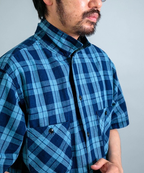 OMNIGOD（オムニゴッド）の「[OMNIGOD mens / オムニゴッド] インディゴ綿麻チェック ショートスリーブボックスシャツ（シャツ/ブラウス・メンズ・ブルー系その他・2/3/4）」の9枚目の写真