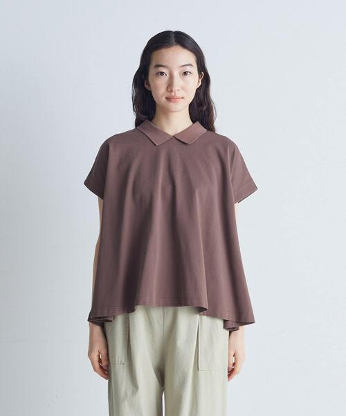 conges payes ADIEU TRISTESSE（コンジェ ペイエ アデュートリステス）の「フレアーポロシャツ（Tシャツ/カットソー・レディース・ブラウン/グレイッシュベージュ/ネイビー・FREE）」の19枚目の写真