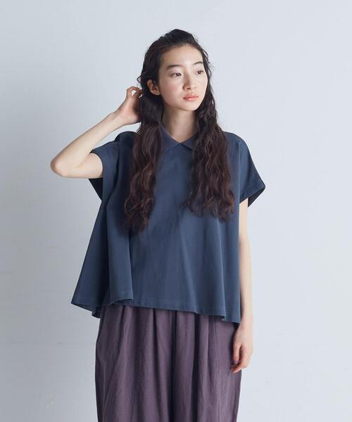 conges payes ADIEU TRISTESSE（コンジェ ペイエ アデュートリステス）の「フレアーポロシャツ（Tシャツ/カットソー・レディース・ブラウン/グレイッシュベージュ/ネイビー・FREE）」の11枚目の写真