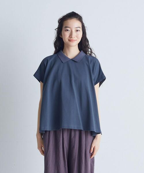 conges payes ADIEU TRISTESSE（コンジェ ペイエ アデュートリステス）の「フレアーポロシャツ（Tシャツ/カットソー・レディース・ブラウン/グレイッシュベージュ/ネイビー・FREE）」の12枚目の写真