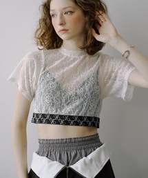 VIOLETTA | モノグラムロゴテープレースシアーTシャツ(Tシャツ/カットソー)