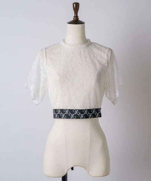 VIOLETTA（ヴィオレッタ）の「モノグラムロゴテープレースシアーTシャツ（Tシャツ/カットソー・レディース・ブラック/ホワイト・FREE）」の16枚目の写真