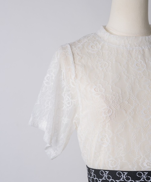 VIOLETTA（ヴィオレッタ）の「モノグラムロゴテープレースシアーTシャツ（Tシャツ/カットソー・レディース・ブラック/ホワイト・FREE）」の20枚目の写真