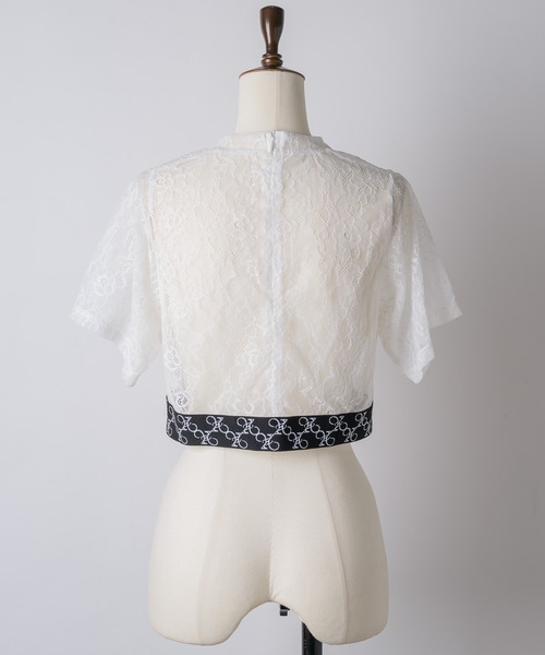 VIOLETTA（ヴィオレッタ）の「モノグラムロゴテープレースシアーTシャツ（Tシャツ/カットソー・レディース・ブラック/ホワイト・FREE）」の18枚目の写真