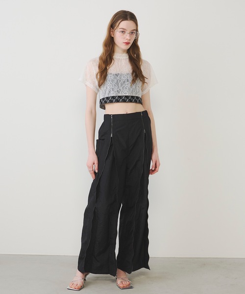 VIOLETTA（ヴィオレッタ）の「モノグラムロゴテープレースシアーTシャツ（Tシャツ/カットソー・レディース・ブラック/ホワイト・FREE）」の4枚目の写真