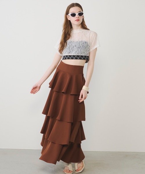 VIOLETTA（ヴィオレッタ）の「モノグラムロゴテープレースシアーTシャツ（Tシャツ/カットソー・レディース・ブラック/ホワイト・FREE）」の13枚目の写真