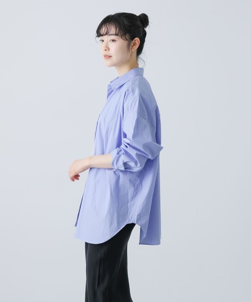 かぐれ コットンレギュラーシャツ ストライプ　25ss かぐれ コットンレギュラーシャツ ストライプ ブルー系 25SS