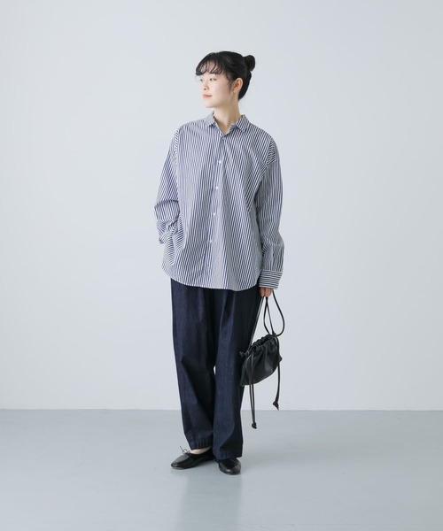 かぐれ（カグレ）の「コットンレギュラーシャツ（シャツ/ブラウス・レディース・ストライプ/ブルー系その他/オフホワイト・FREE）」の4枚目の写真