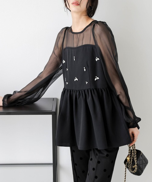 AMELY(エミリー)の「シアードッキング ビジューペプラムトップス(その他トップス・レディース・ブラック/ホワイト・フリー)」の2枚目の写真