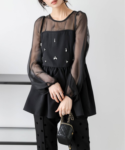 AMELY(エミリー)の「シアードッキング ビジューペプラムトップス(その他トップス・レディース・ブラック/ホワイト・フリー)」の11枚目の写真