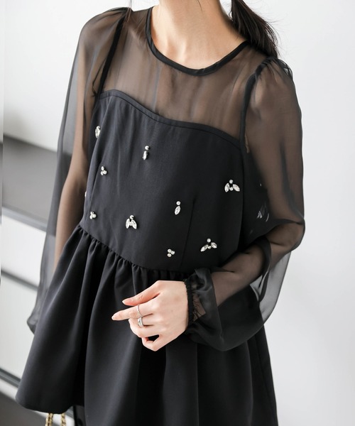 AMELY(エミリー)の「シアードッキング ビジューペプラムトップス(その他トップス・レディース・ブラック/ホワイト・フリー)」の14枚目の写真