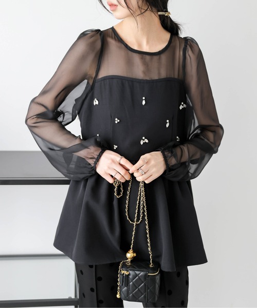 AMELY(エミリー)の「シアードッキング ビジューペプラムトップス(その他トップス・レディース・ブラック/ホワイト・フリー)」の15枚目の写真