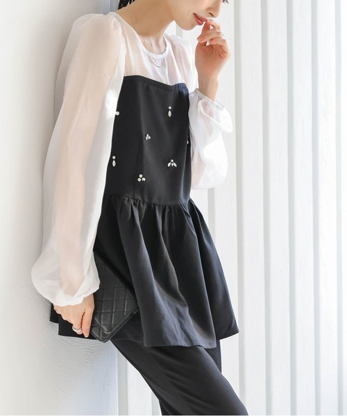 AMELY(エミリー)の「シアードッキング ビジューペプラムトップス(その他トップス・レディース・ブラック/ホワイト・フリー)」の6枚目の写真