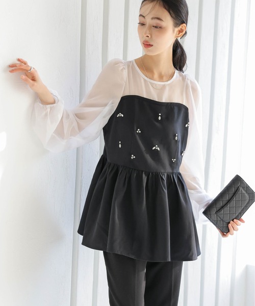 AMELY(エミリー)の「シアードッキング ビジューペプラムトップス(その他トップス・レディース・ブラック/ホワイト・フリー)」の7枚目の写真