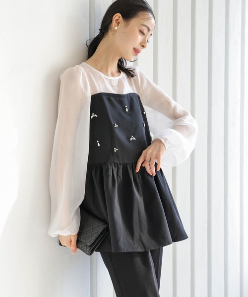 AMELY(エミリー)の「シアードッキング ビジューペプラムトップス(その他トップス・レディース・ブラック/ホワイト・フリー)」の8枚目の写真
